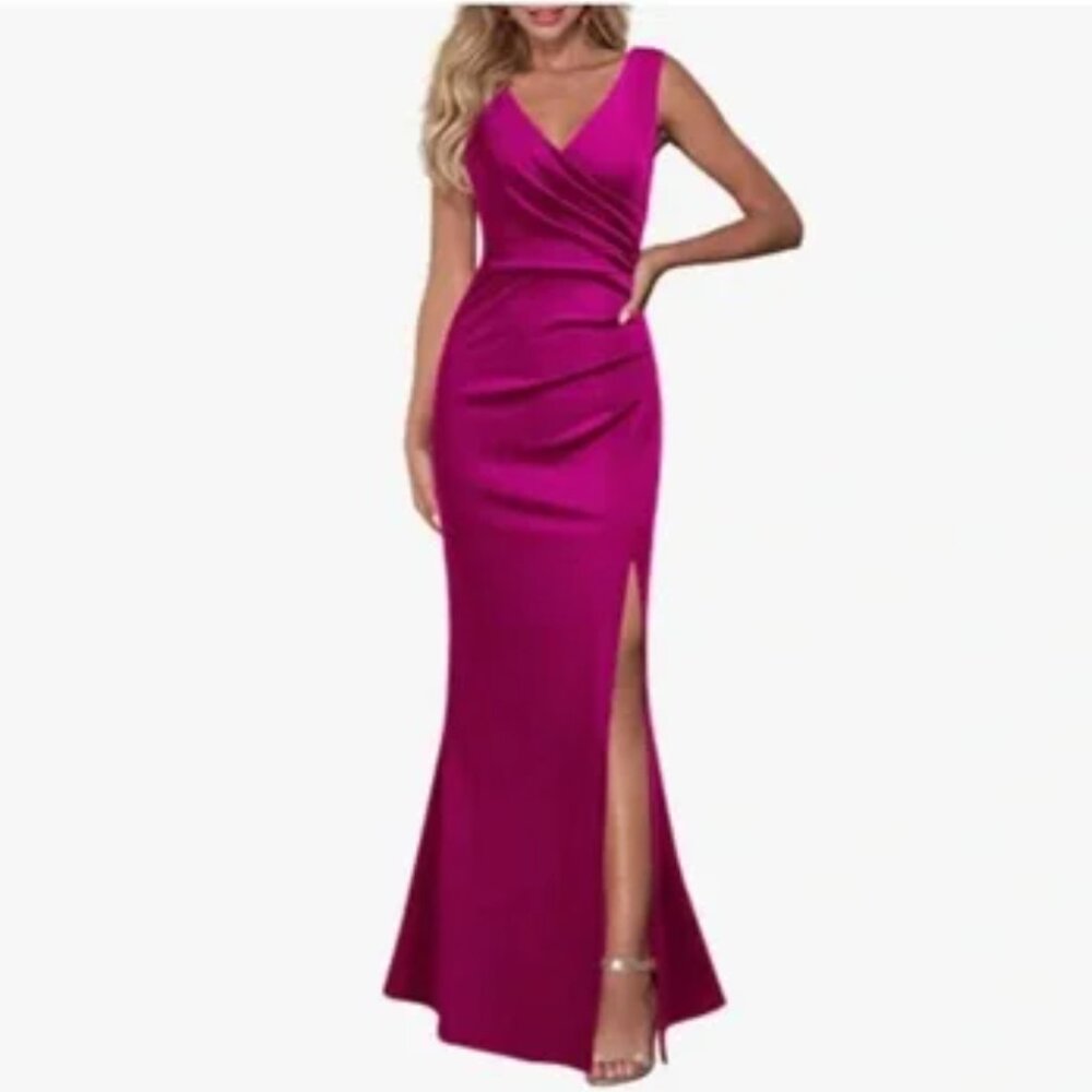 Vneck Side Split Long Dress